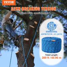 VEVOR Static Climbing Rope 125, 150, 200ft - 32KN Strength, Low Stretch